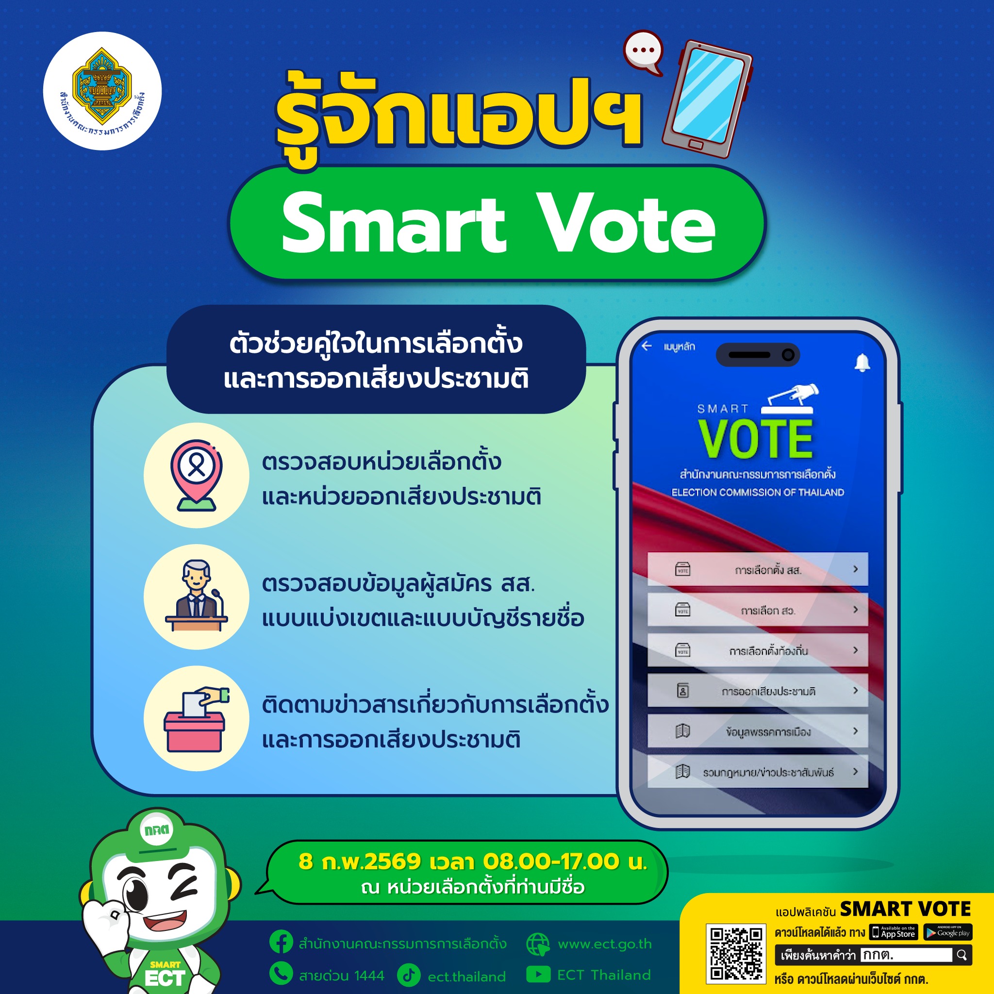 เตรียมความพร้อมก่อนวันเลือกตั้งและออกเสียงประชามติ  ด้วยแอปพลิเคชัน Smart Vote จากสำนักงานคณะกรรมการการเลือกตั้ง