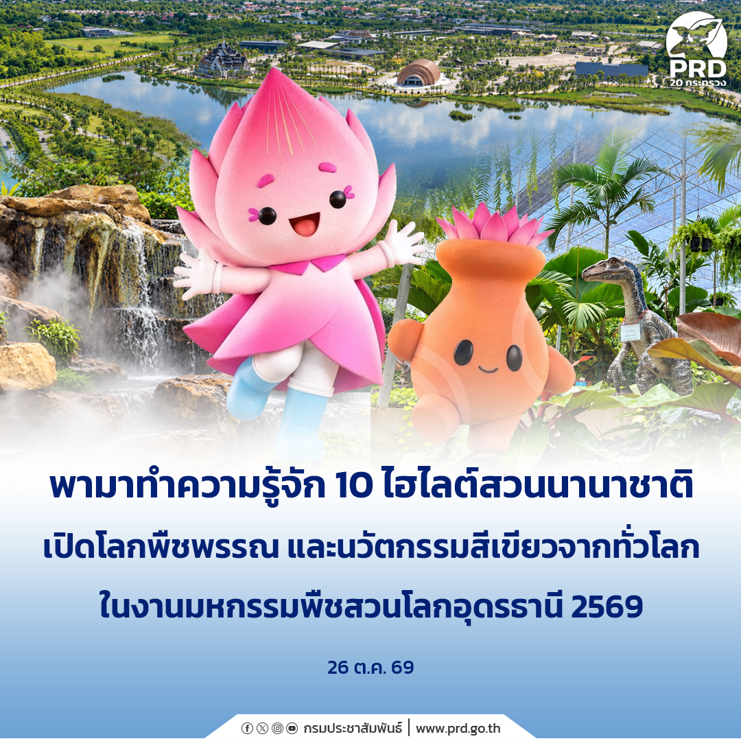พามาทำความรู้จัก 10 ไฮไลต์สวนนานาชาติ เปิดโลกพืชพรรณ วัฒนธรรม และนวัตกรรมสีเขียวจากทั่วโลก ในงานมหกรรมพืชสวนโลกอุดรธานี 2569